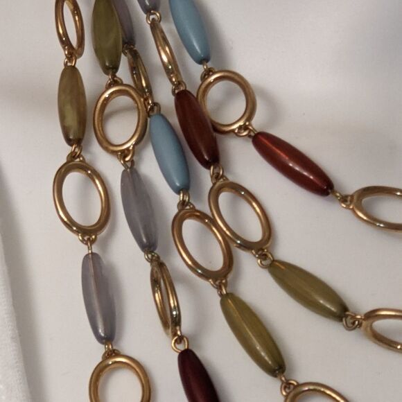 Vintage layered multi clear colored long bead necklace - Picture 6 of 12